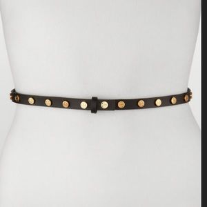 Tory Burch Brown Stud Logo Belt